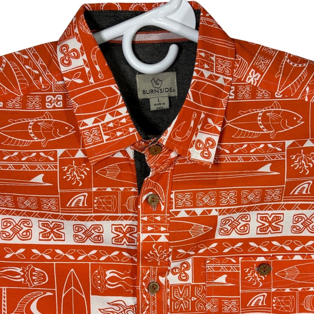 Burnside Men's Coral Aloha Hawaiian Print Short Sleeve Button Up Shirt Size L